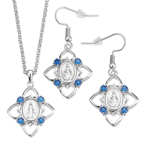 MIRACULOUS MEDAL WITH HEARTS PENDANT AND EARRING SET