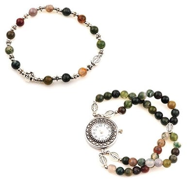 INDIA AGATE ROSARY WATCH SET