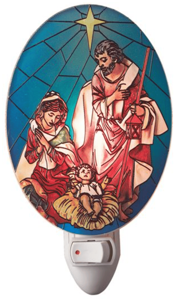 HOLY FAMILY STAINED GLASS NIGHTLIGHT