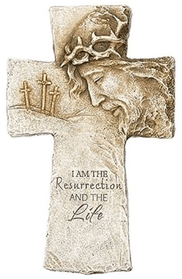 I AM THE RESURRECTION AND THE LIFE STONE CROSS