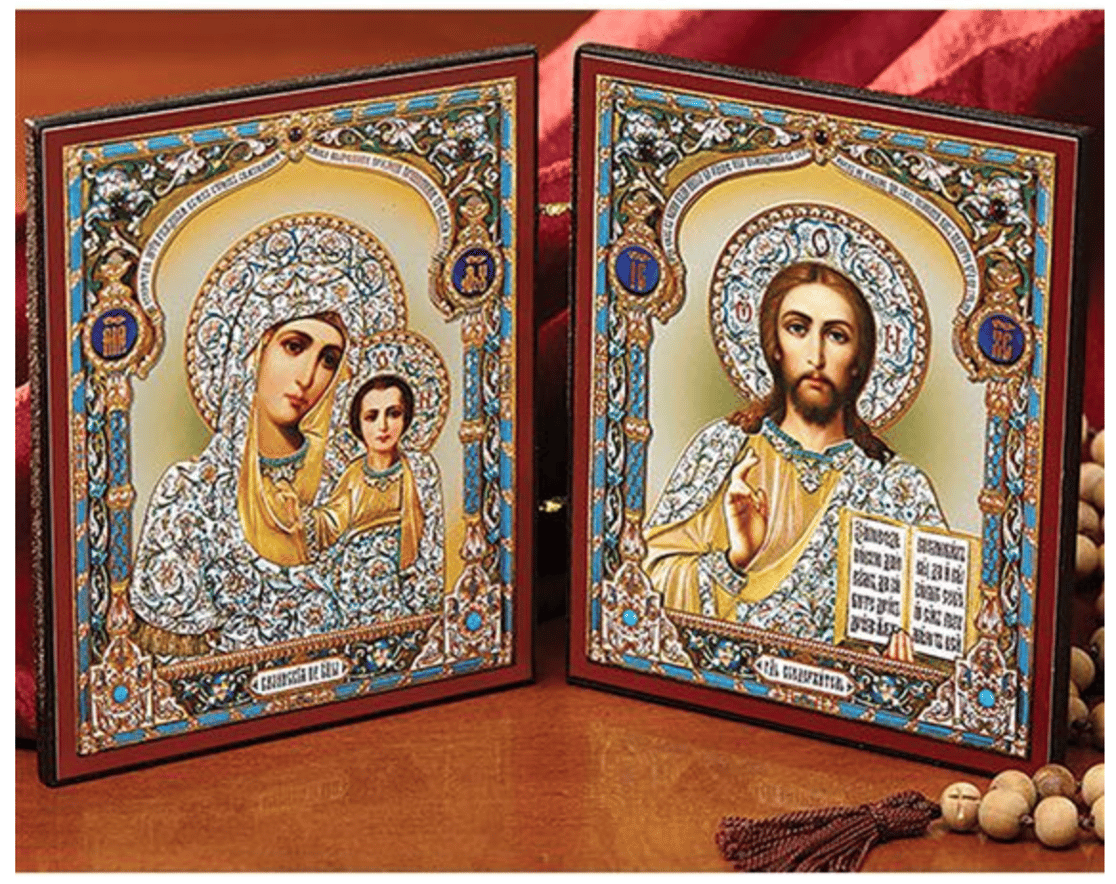 ICON DIPTYCH - VIRGIN MARY AND CHRIST THE TEACHER