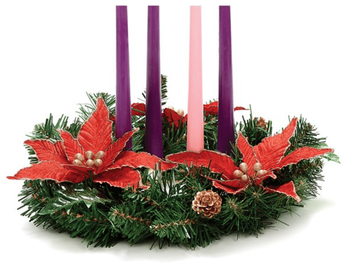 PINE ADVENT WREATH WITH RED POINSETTIAS