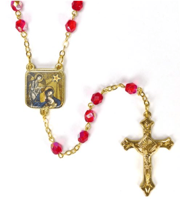 RED GLASS BEAD NATIVITY ROSARY