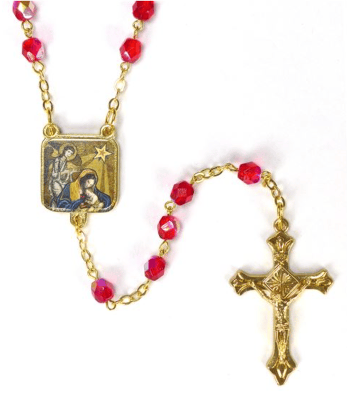 RED GLASS BEAD NATIVITY ROSARY