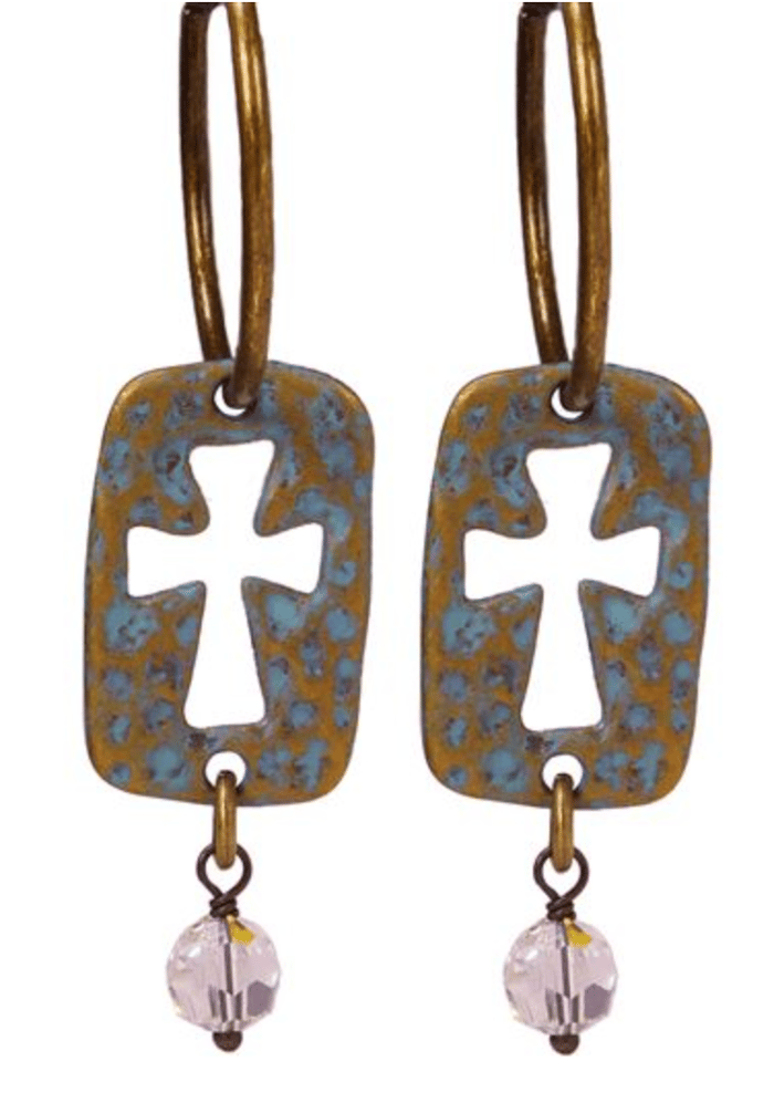 PATINA CROSS HOOP EARRINGS