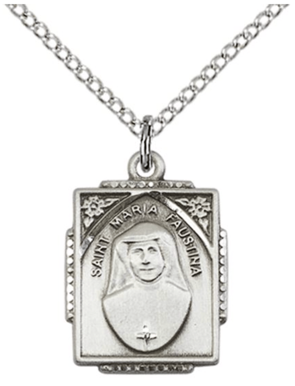 STERLING SILVER ST MARIA FAUSTINA PENDANT WITH CHAIN