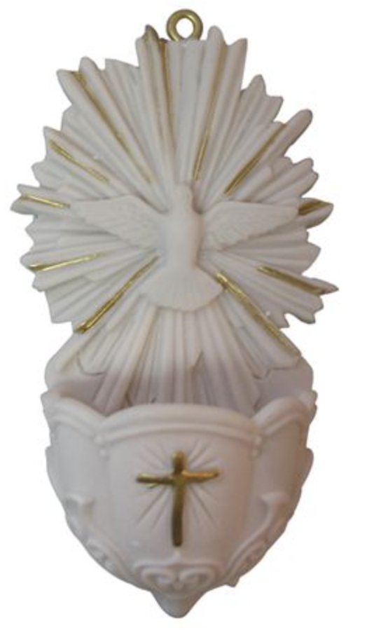 HOLY SPIRIT HOLY WATER FONT WITH GOLD ACCENTS