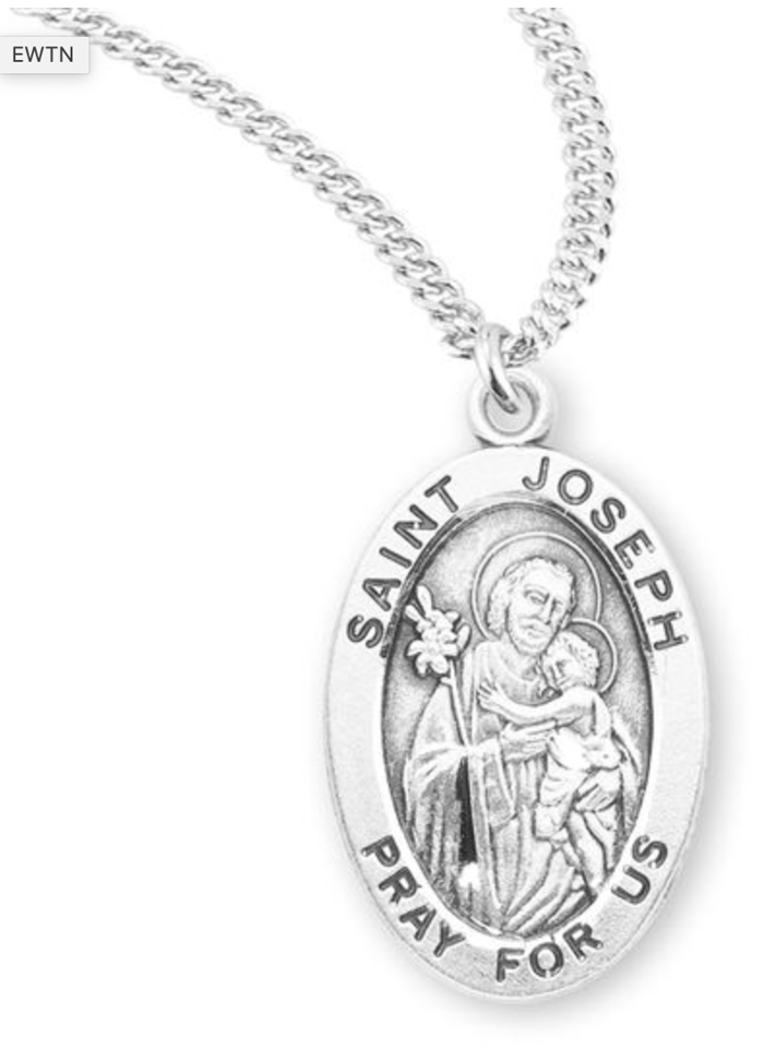 OVAL ST. JOSEPH STERLING MEDAL WITH 20