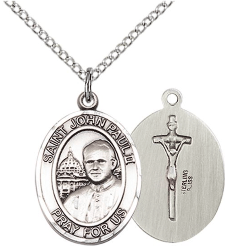 STERLING SILVER ST JOHN PAUL II PENDANT WITH CHAIN - 3/4