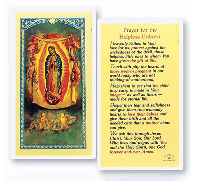 LAMINATED HOLY CARD - PRAYER FOR THE UNBORN