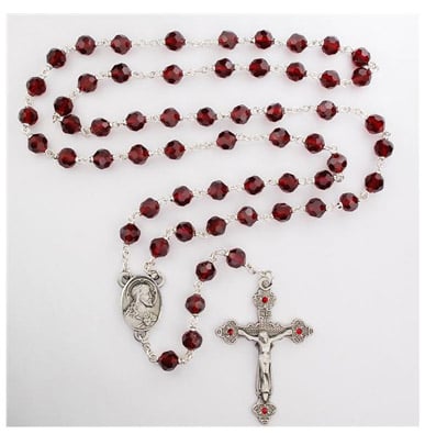 SACRED HEART ROSARY - RED BEAD