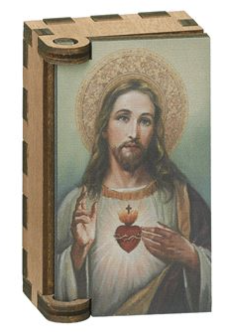 SACRED HEART OF JESUS WOODEN ROSARY BOX